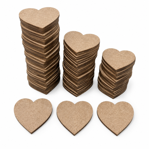Serca drewniane do zdobienia 100 sztuk 5x5 cm surowy HDF