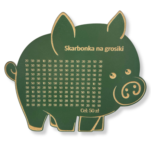 Świnka skarbonka na GROSIKI cel 50 zł ZIELONA BUTELKOWA