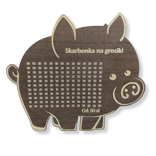 Świnka skarbonka na GROSIKI cel 50 zł WENGE