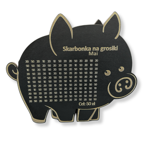 Świnka skarbonka na GROSIKI cel 50 zł personalizowana z imieniem CZARNA